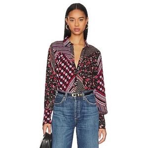 Free People Hazel Buttondown in Black Combo Women’s Top Blouse - Size XS